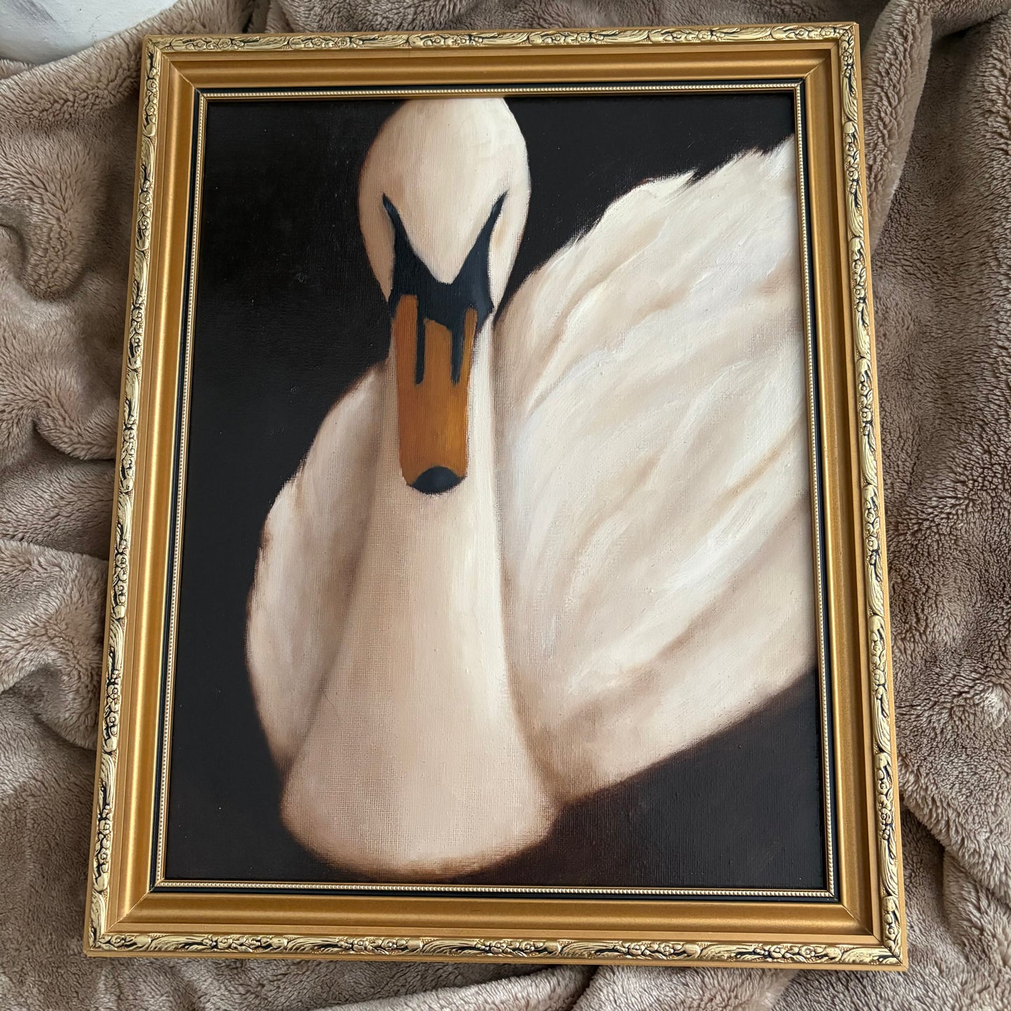 Vintage Swan Oil Painting | Elegant White Swan Artwork