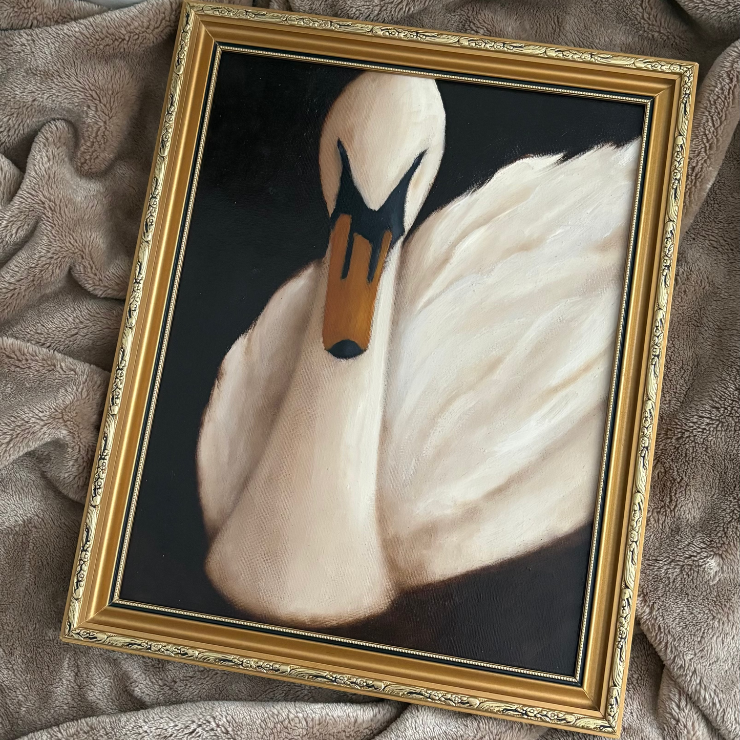 Vintage Swan Oil Painting | Elegant White Swan Artwork