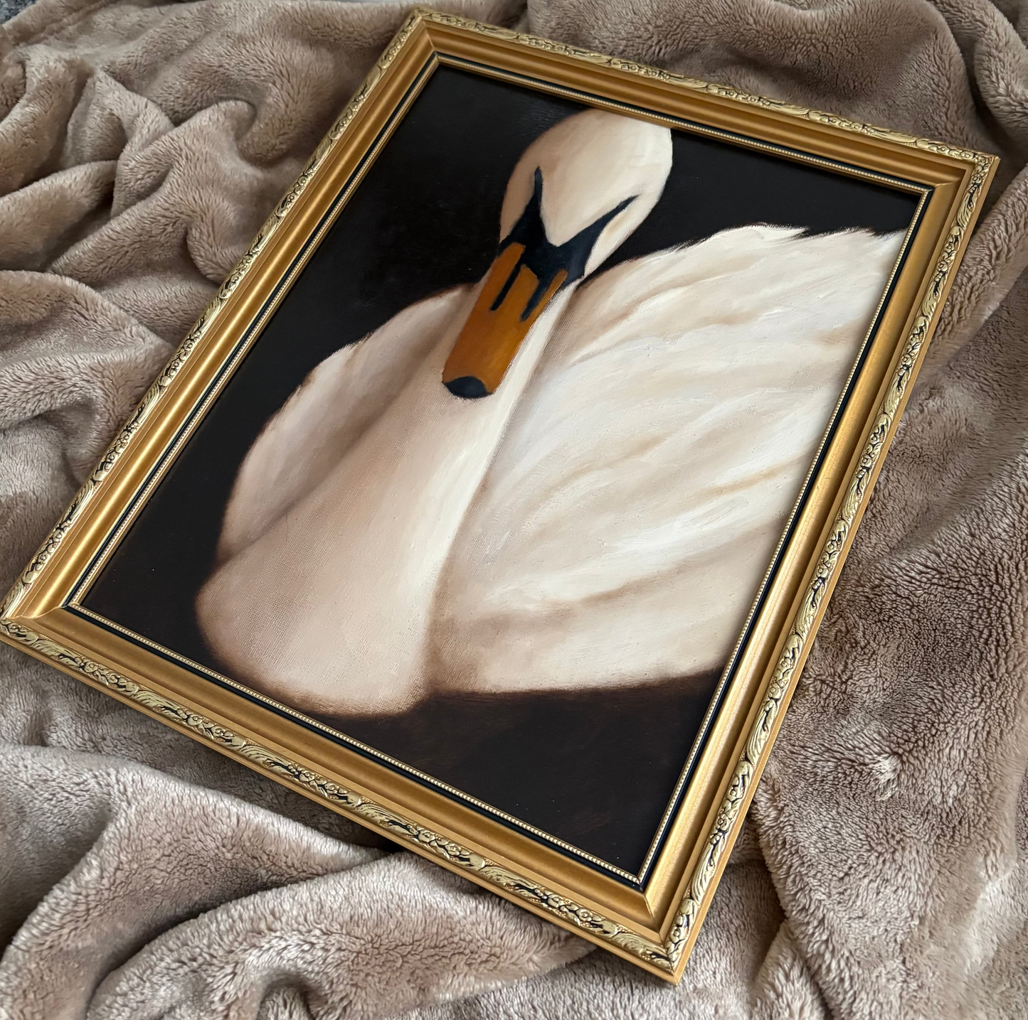 Vintage Swan Oil Painting | Elegant White Swan Artwork