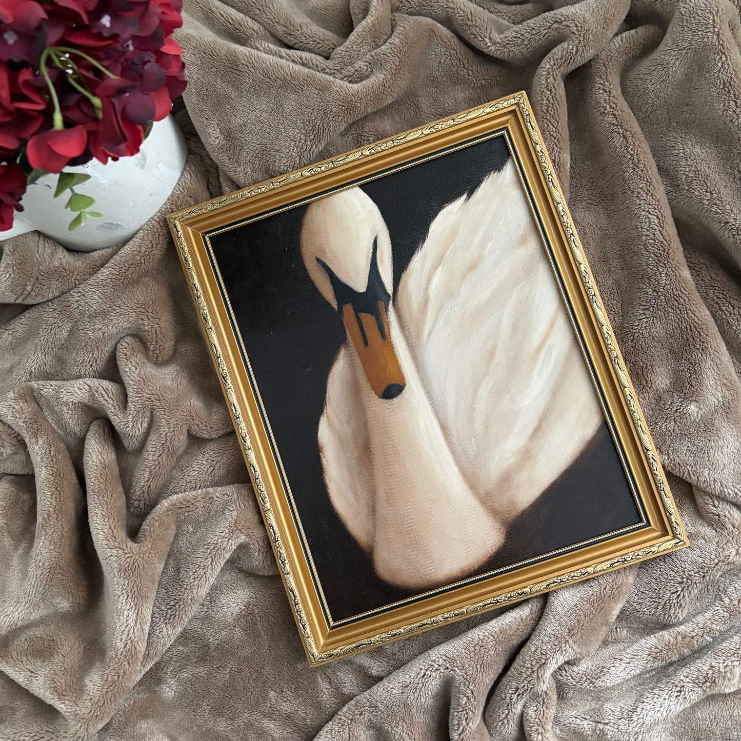 Vintage Swan Oil Painting | Elegant White Swan Artwork