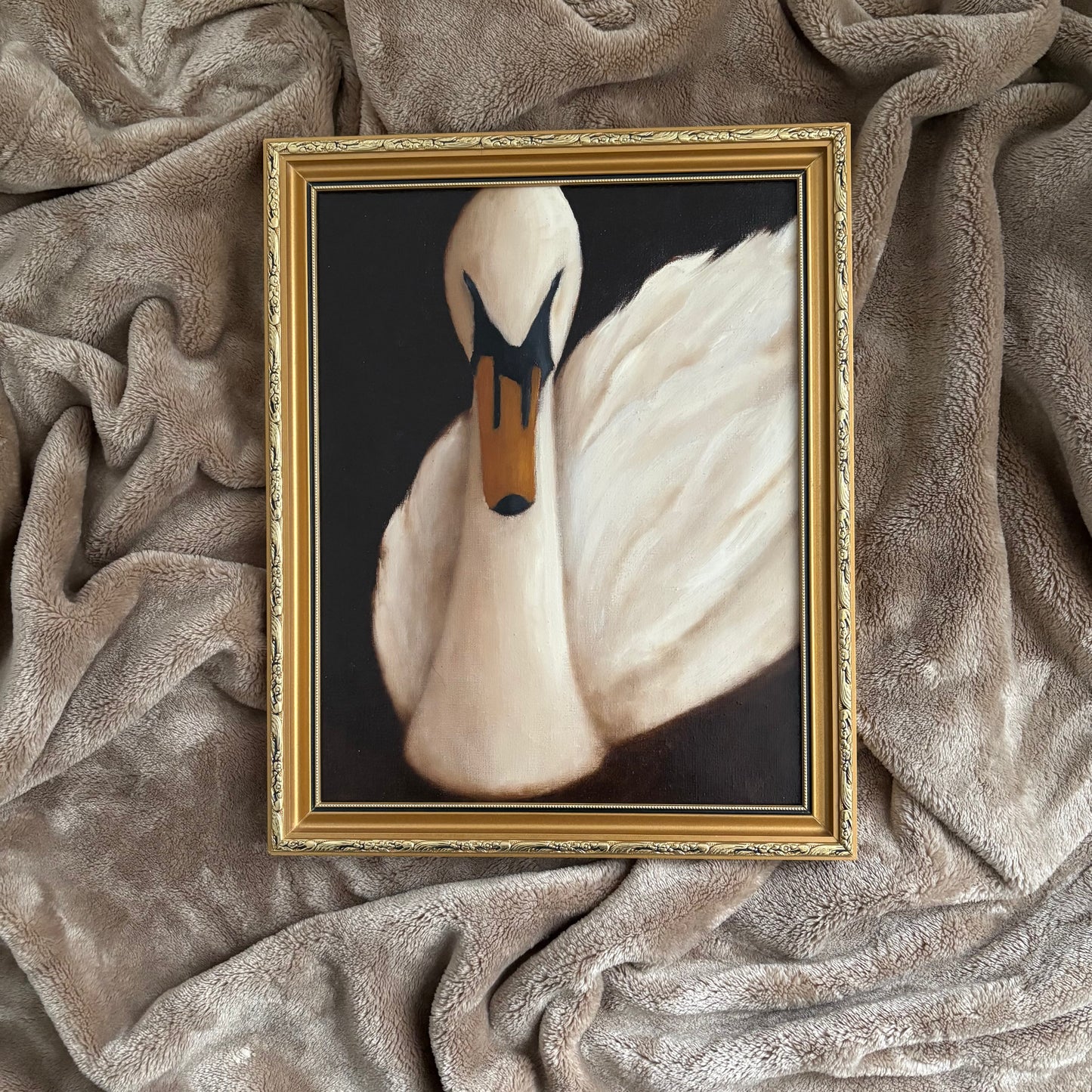 Vintage Swan Oil Painting | Elegant White Swan Artwork