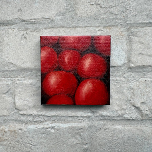 Square painting of cherry tomatoes on a mini canvas