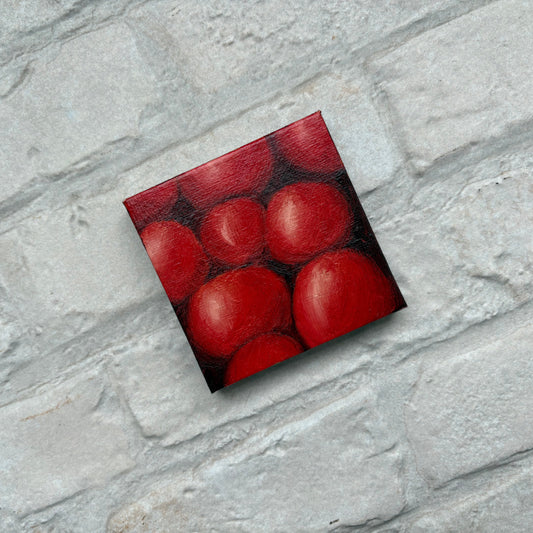 Square painting of cherry tomatoes on a mini canvas